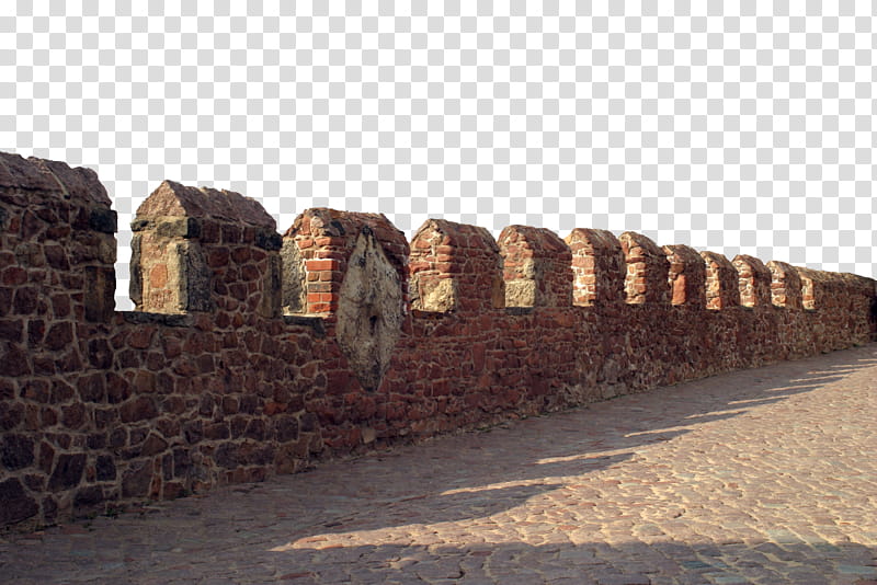 Castle wall file, brown concrete fence under blue sky transparent background PNG clipart