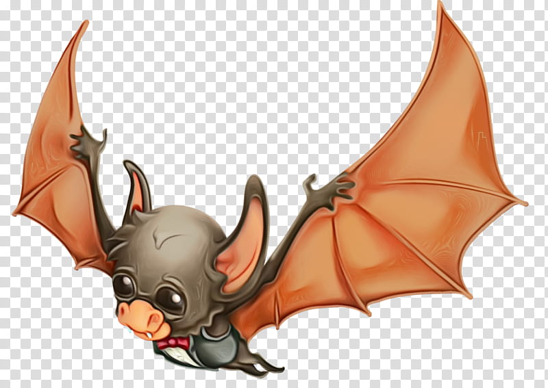 bat cartoon horn vampire bat fictional character, Watercolor, Paint, Wet Ink transparent background PNG clipart