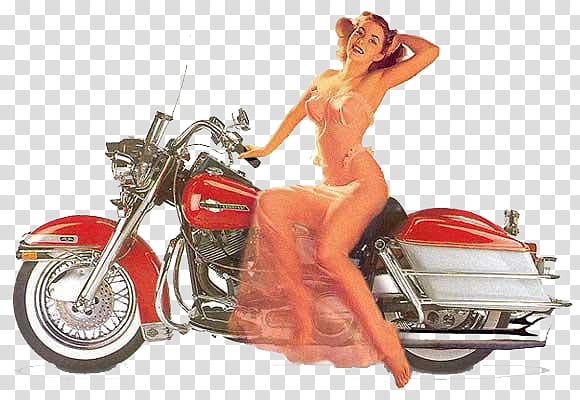 GIRLS, woman sitting on red cruiser motorcycle transparent background PNG clipart