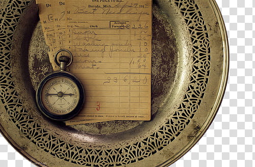 Through The Ages, brown card and compass on plate transparent background PNG clipart