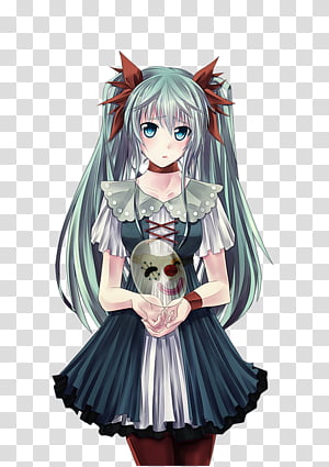 Hatsune Miku, animated woman in green and white dress transparent background PNG clipart thumbnail