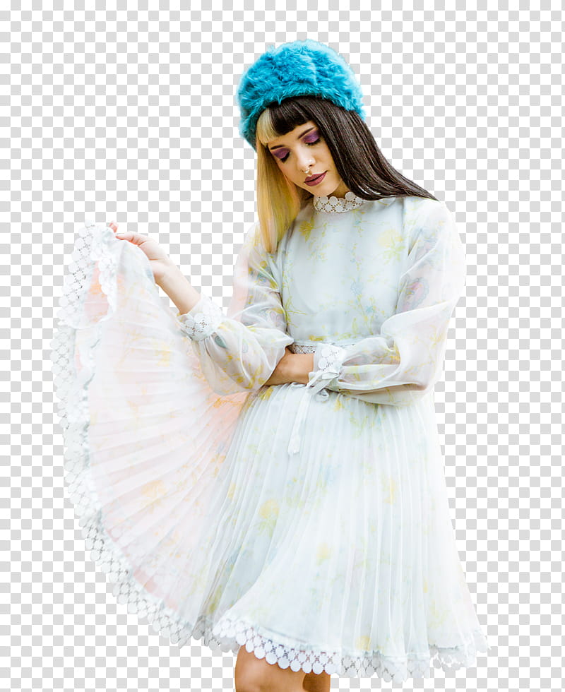 Melanie Martinez, woman in white dress holding her skirt transparent background PNG clipart