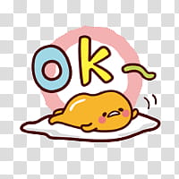 Gudetama, egg with ok text overlay transparent background PNG clipart