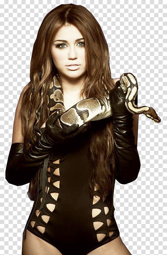 Miley Cyrus, woman holding ball python snake transparent background PNG clipart