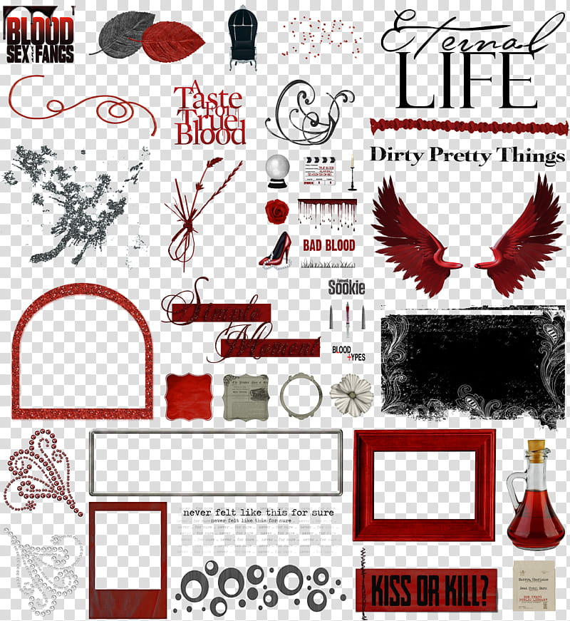 True Blood Vampire Word Art and Clear Cut , red wings illustration collage transparent background PNG clipart
