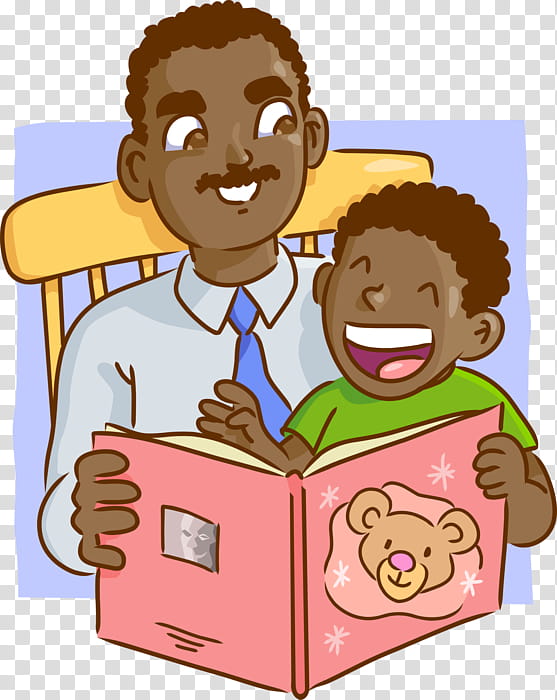 Child Reading Book, Son, Father, Drawing, Cartoon, Sharing transparent background PNG clipart