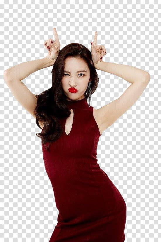 Sunmi, woman in red sleeveless dress transparent background PNG clipart