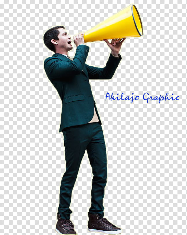 Logan Lerman, man holding megaphone transparent background PNG clipart