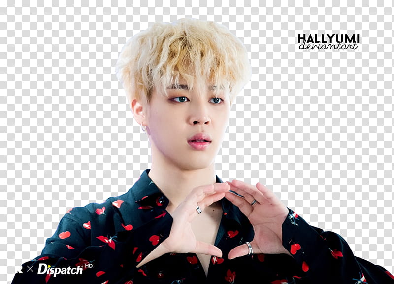 Jimin, man wearing black and red heart print collared top transparent background PNG clipart