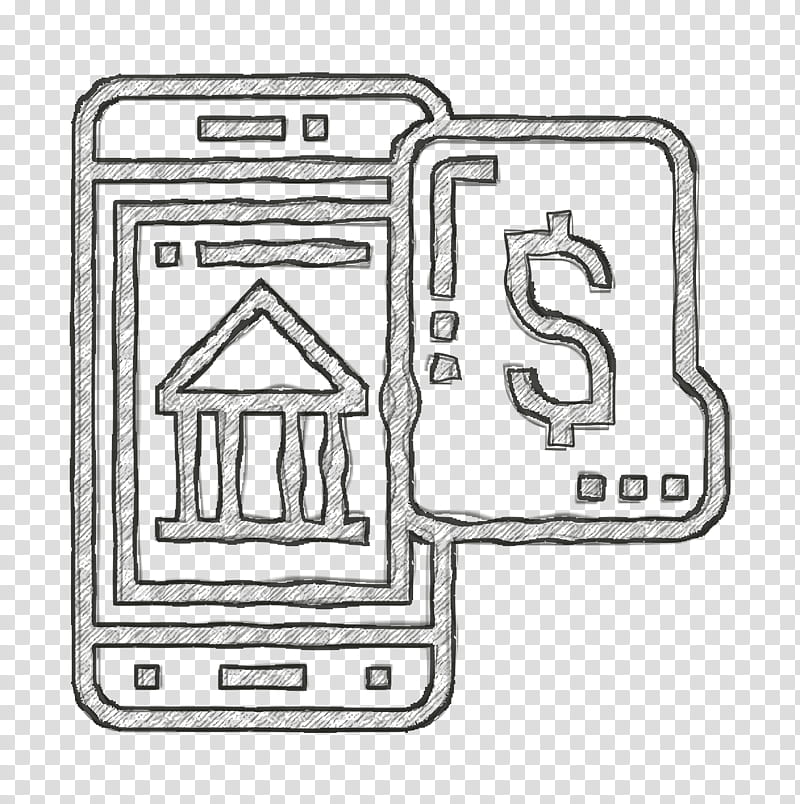 Bank icon Digital Banking icon Online banking icon, Line Art, Coloring Book transparent background PNG clipart