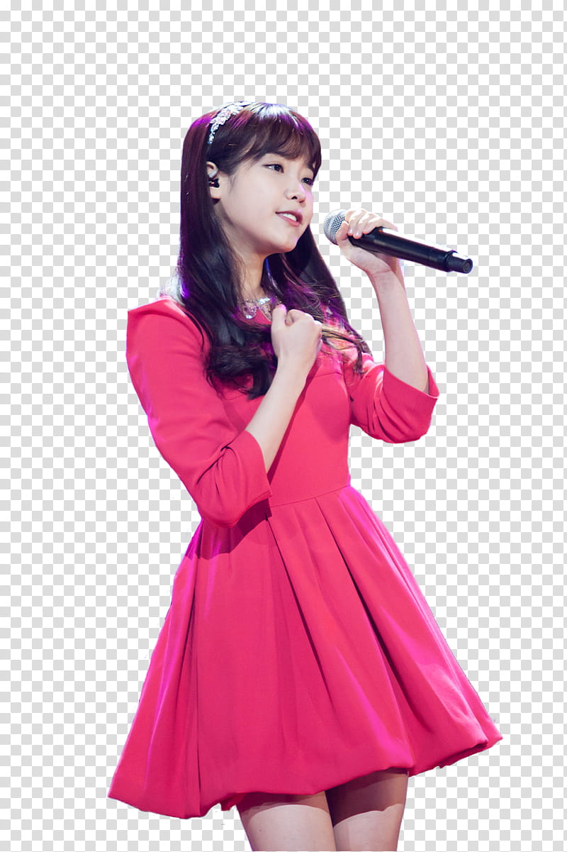 IU, singing IU in pink dress transparent background PNG clipart