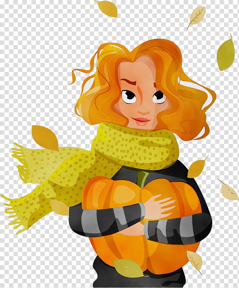 cartoon yellow honeybee membrane-winged insect, Pumpkin, Thanksgiving, Autumn, Watercolor, Paint, Wet Ink, Cartoon transparent background PNG clipart