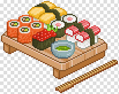Japanese Food Pixel Baked Foods On Brown Table Art