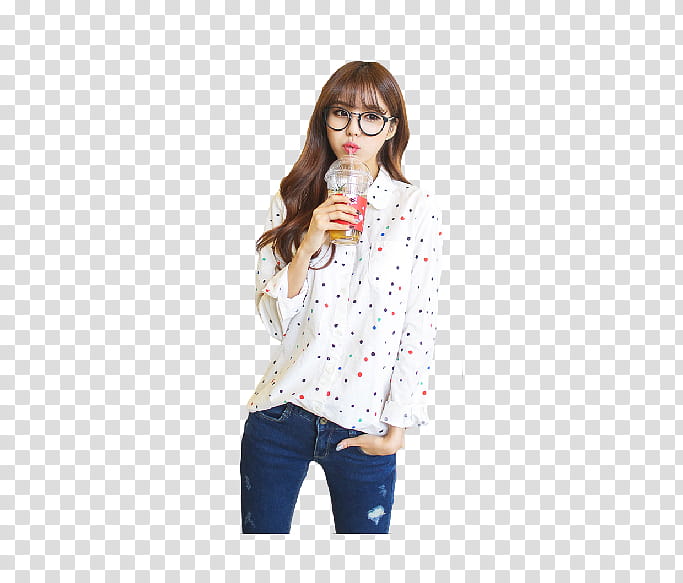 woman in white and black dotted long-sleeved shirt transparent background PNG clipart