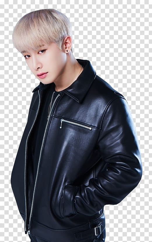 MONSTA X, man wearing black leather jacket transparent background PNG clipart