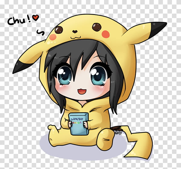 DeDecoraciones s, female anime character wearing Pikachu hoodie illustration transparent background PNG clipart