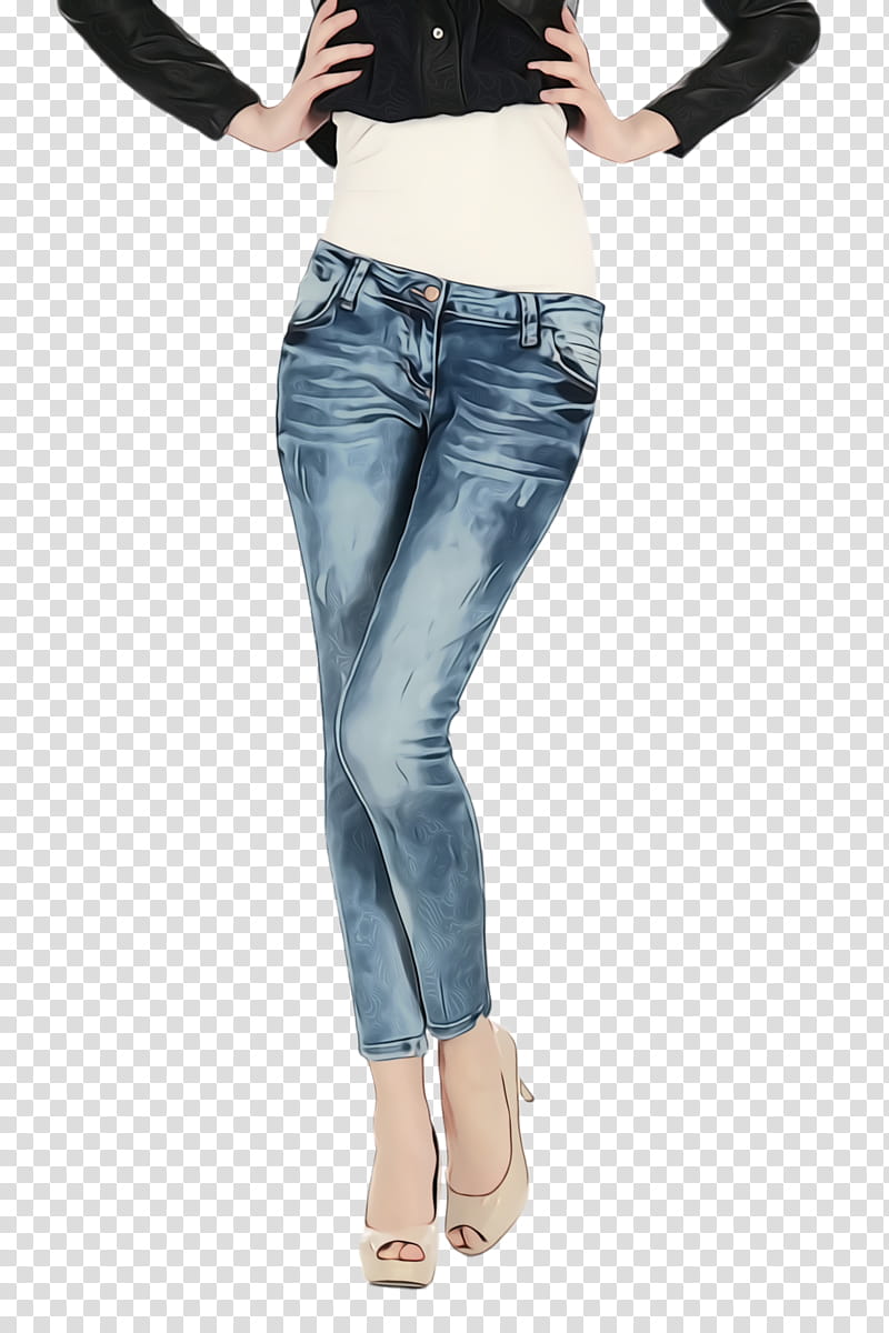 jeans denim clothing black waist, Watercolor, Paint, Wet Ink, Blue, Standing, Leg, Trousers transparent background PNG clipart