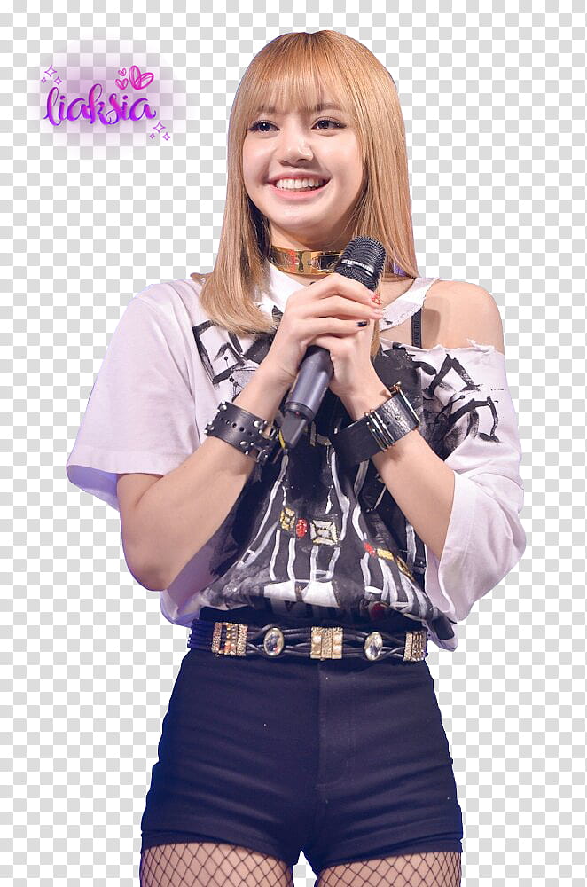 BLACKPINK , Lisa Manoban smiling while holding microphone transparent background PNG clipart