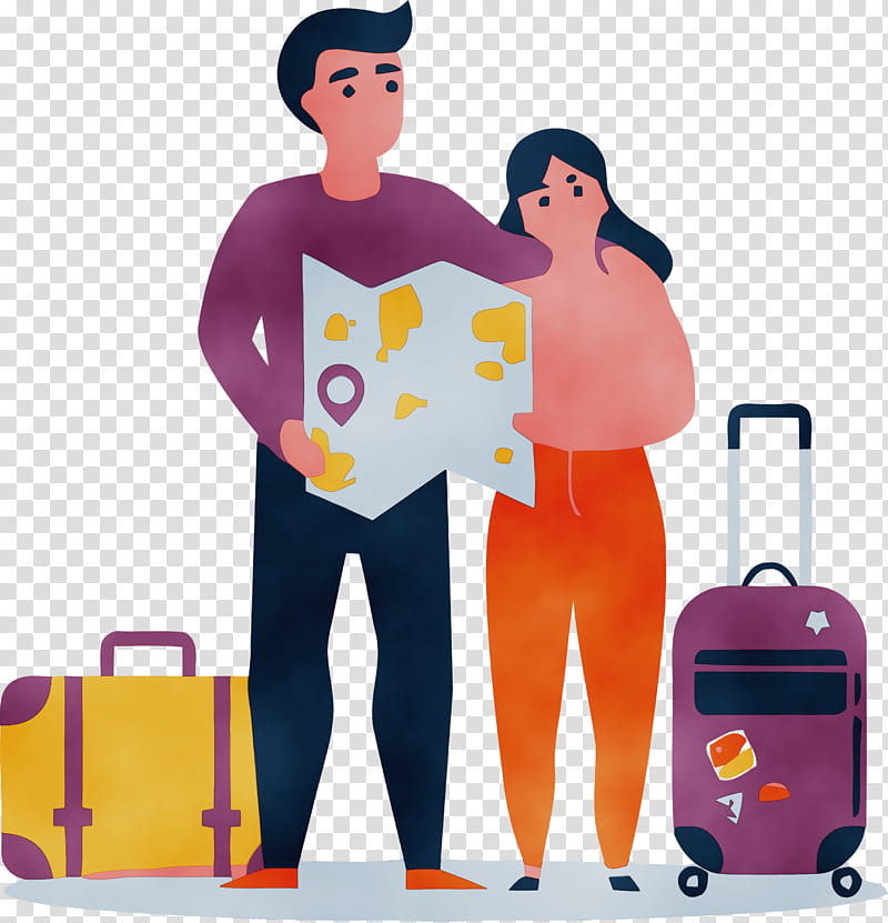 suitcase cartoon hand luggage, Couple, Lover, Watercolor, Paint, Wet Ink transparent background PNG clipart