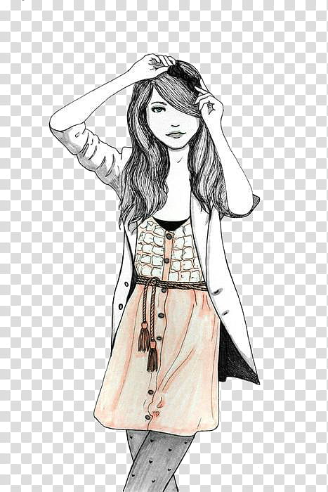 Vintage Dolls, woman wearing coat touching her hair while standing sketch transparent background PNG clipart