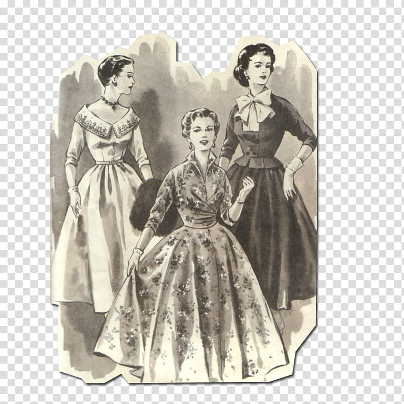 retro style from  s, illustration of three women in dresses transparent background PNG clipart