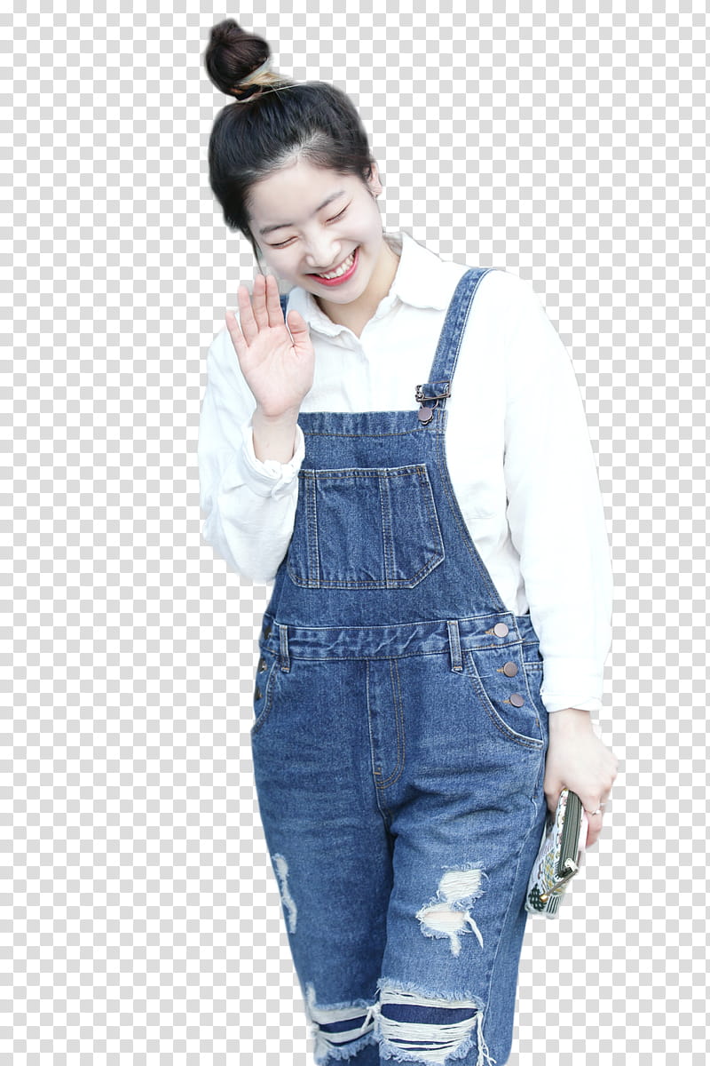 Twice EunHyu in blue denim dungaree pants transparent background PNG clipart