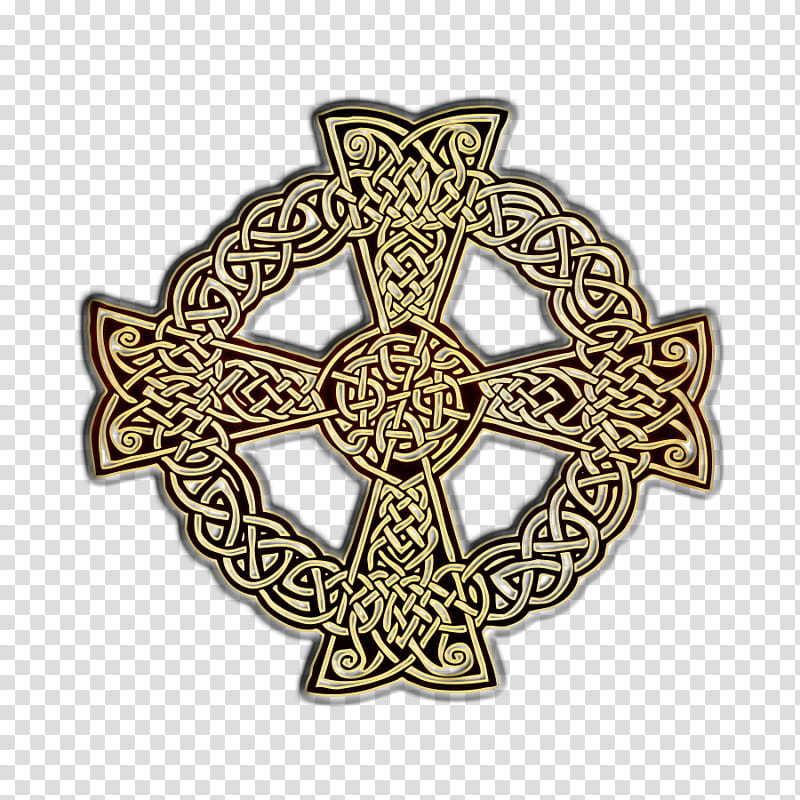 Celtic Cross, gold an black celtic cross illustration transparent background PNG clipart
