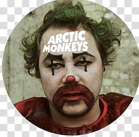 Arctic Monkeys Logo, clown paint mask with Arctic Monkeys text overlay transparent background PNG clipart