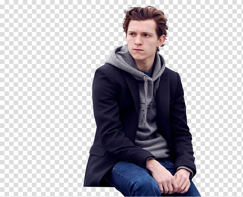 Tom Holland, unknown celebrity wearing lback jacket transparent background PNG clipart