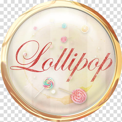 Lollipop text with round gold-colored frame transparent background PNG clipart