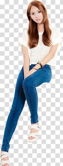 MIXED ULZZANGS, woman wearing white t-shirt and blue jeans transparent background PNG clipart