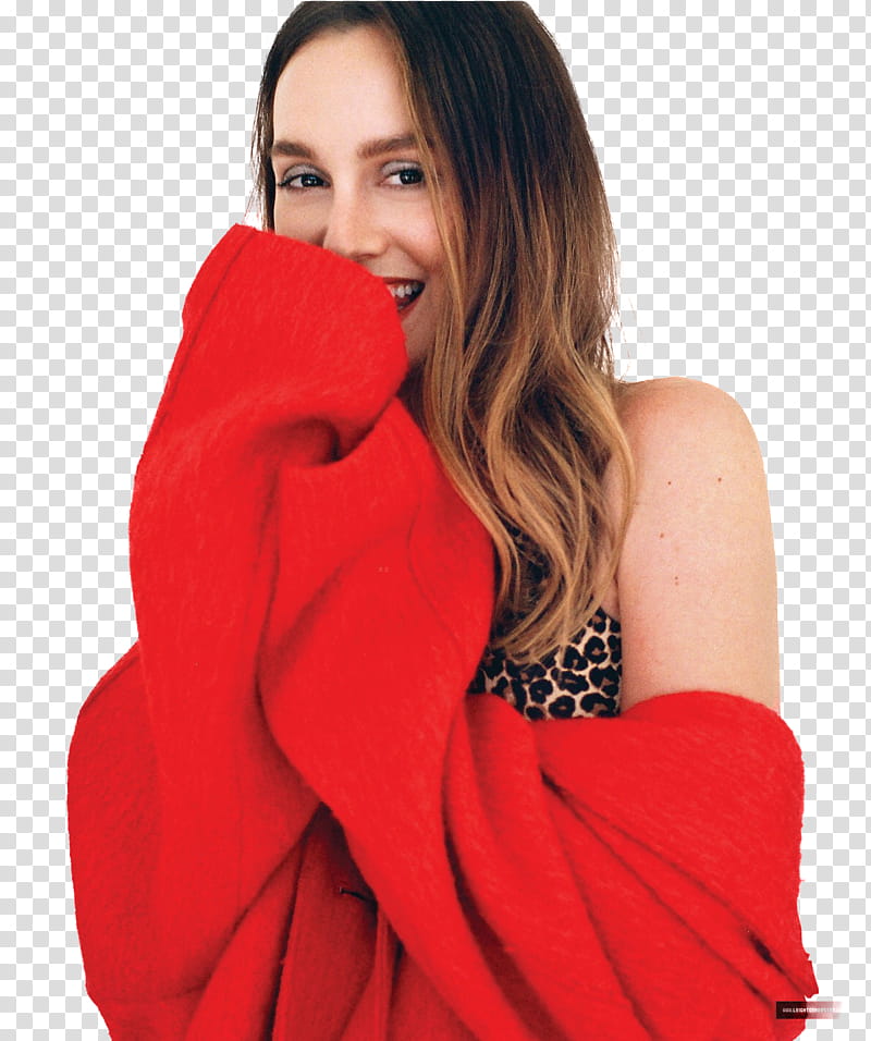 Leighton Meester , woman wearing red sweater transparent background PNG clipart