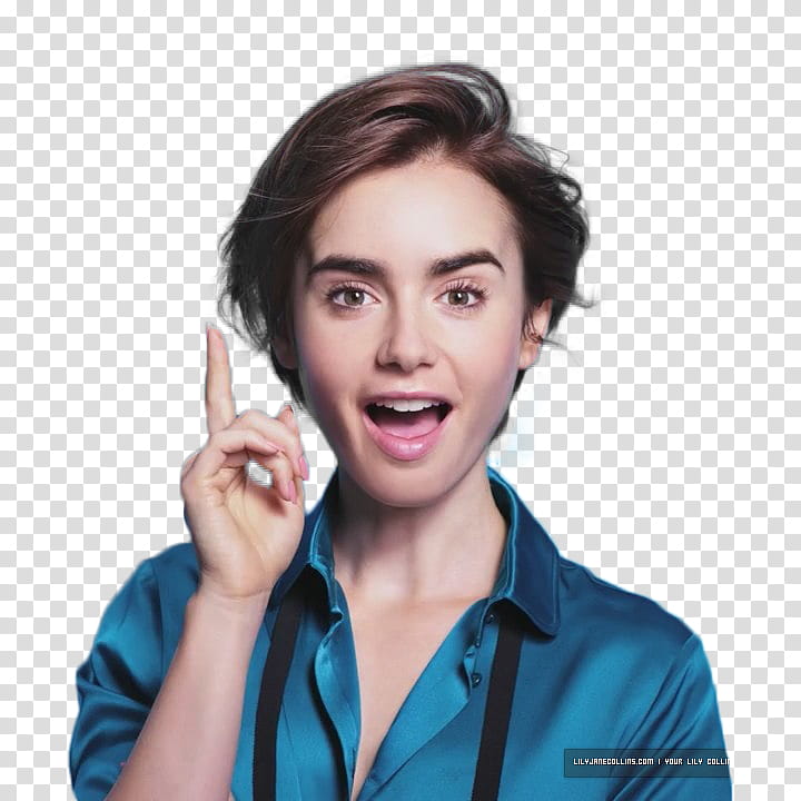Lily Collins , woman in blue top transparent background PNG clipart