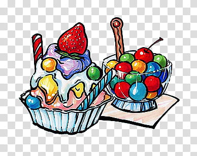 COLORFUL FOOD PICS, two bowls of ice cream illustrations transparent background PNG clipart
