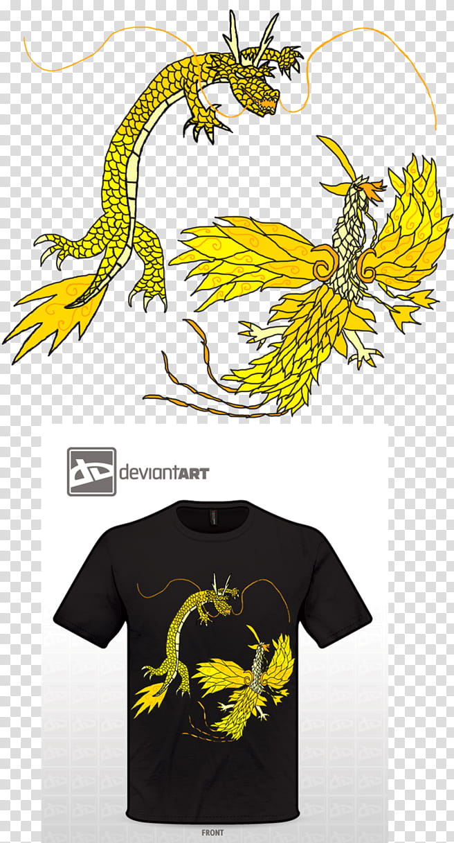 Golden Dragon and Golden Phoenix transparent background PNG clipart