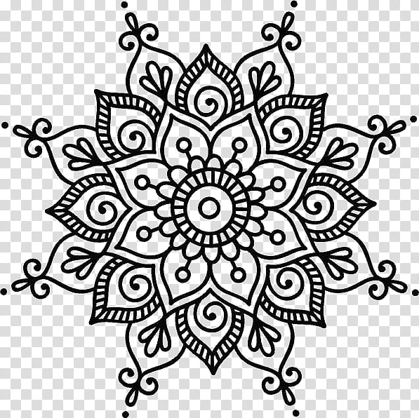Flower Line Art, Mandala, Doodle, Drawing, Coloring Book, Tattoo, Decal, Zentangle transparent background PNG clipart