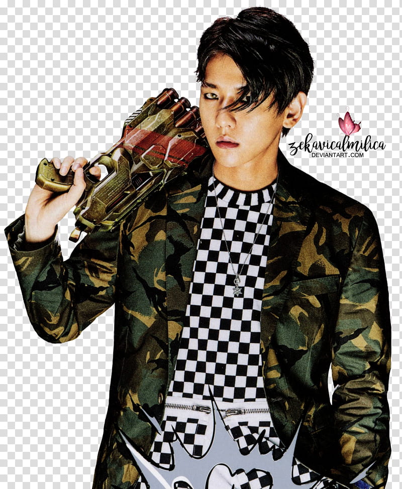 EXO Baekhyun The Power Of Music, man holding brown and red rifle transparent background PNG clipart