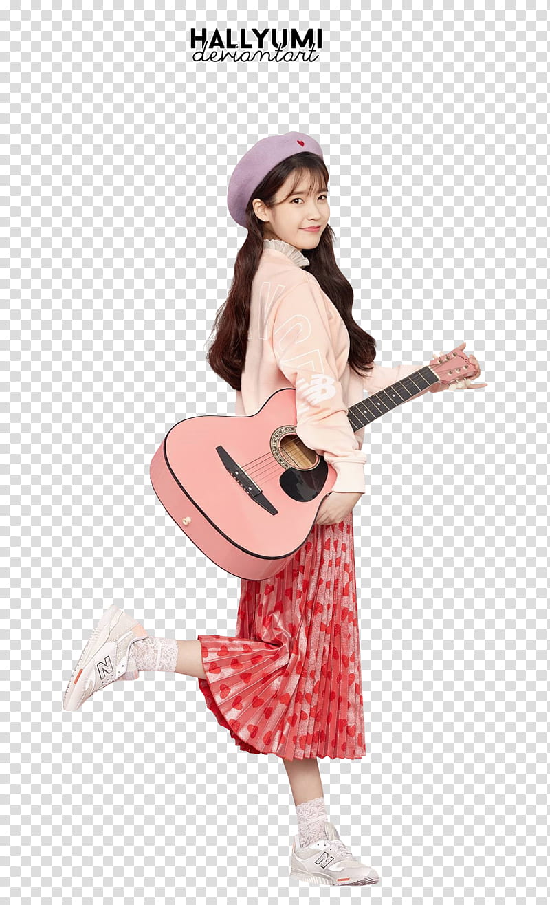 IU, woman holding pink guitar transparent background PNG clipart