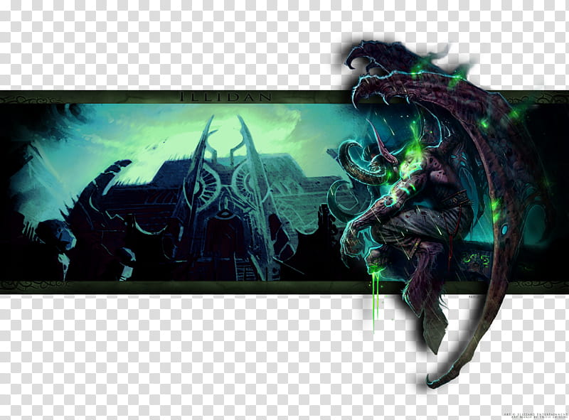 Illidan Background Art Manip, black and green drawing of a demon transparent background PNG clipart