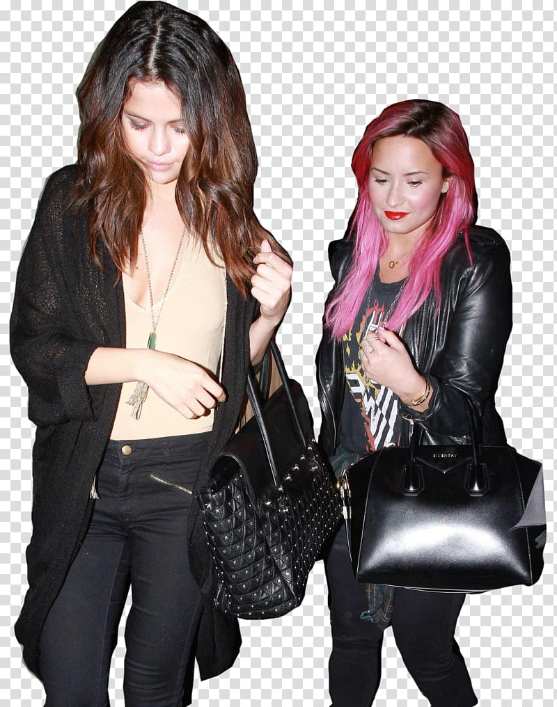 Delena, Selena Gomez and Demi Lovato carrying handbags transparent background PNG clipart