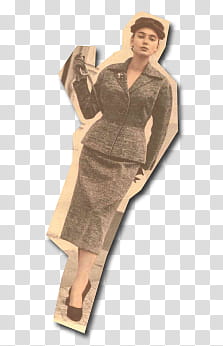 retro vintage fashion, woman wearing gray top and skirt cutout transparent background PNG clipart