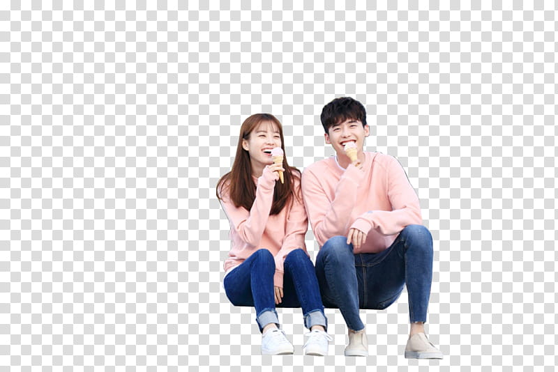 man and woman holding ice creams transparent background PNG clipart