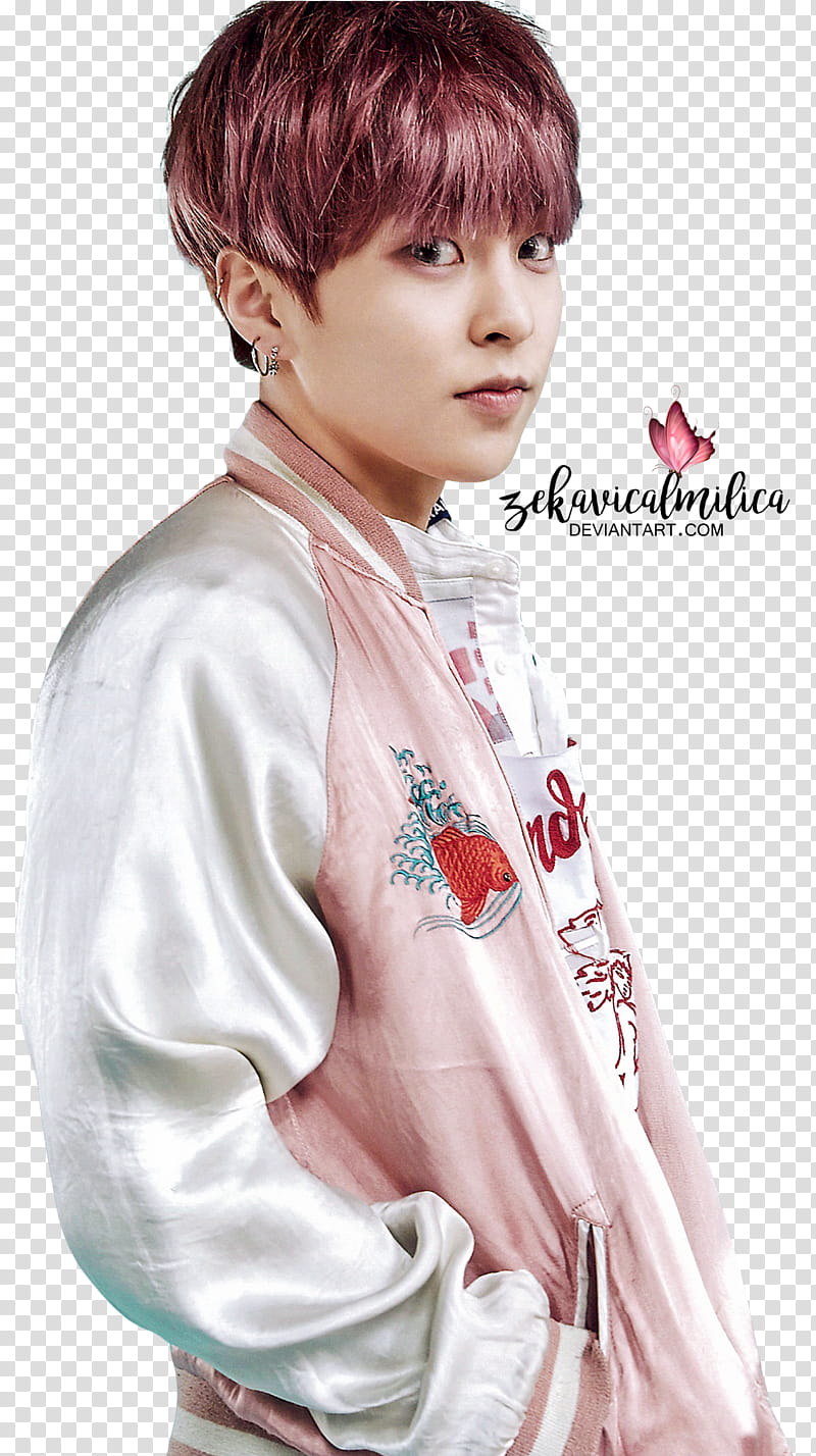 EXO Xiumin Lucky One, male Korean star in pink and white jacket transparent background PNG clipart