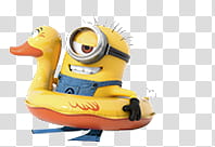 Minions, Despicable Me's Minion Stuart riding yellow duck float transparent background PNG clipart