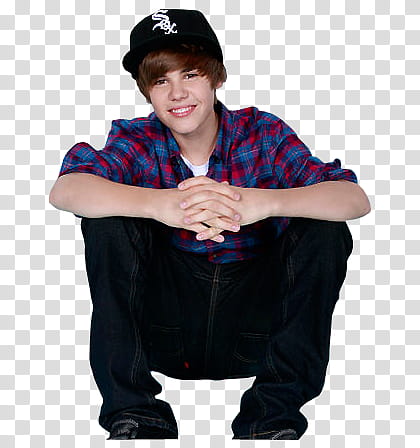 Justin Bieber, smiling Justin Bieber wearing blue and red sport shirt and black denim jeans transparent background PNG clipart