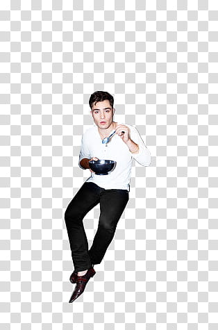 Ed Westwick, man holding bowl and spoon transparent background PNG clipart