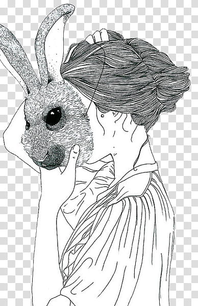 BLACK AND WHITE S, woman with rabbit mask illustration transparent background PNG clipart