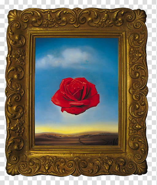 Famous Paintings Icons , dali, square gold framed red rose transparent background PNG clipart