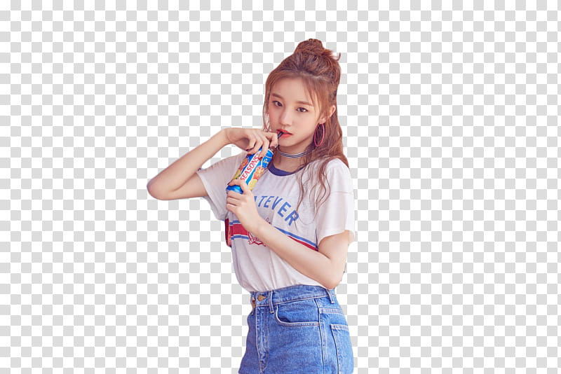 RENDER  G I DLE, woman wearing white and blue shirt transparent background PNG clipart