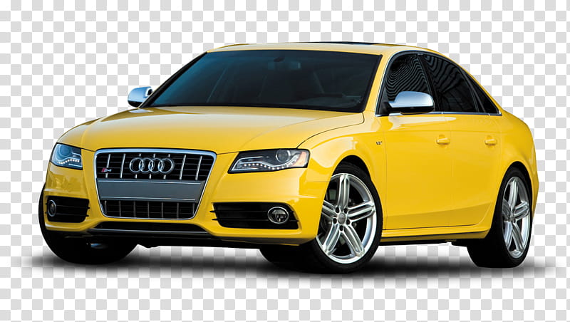 Car, yellow Audi sedan transparent background PNG clipart